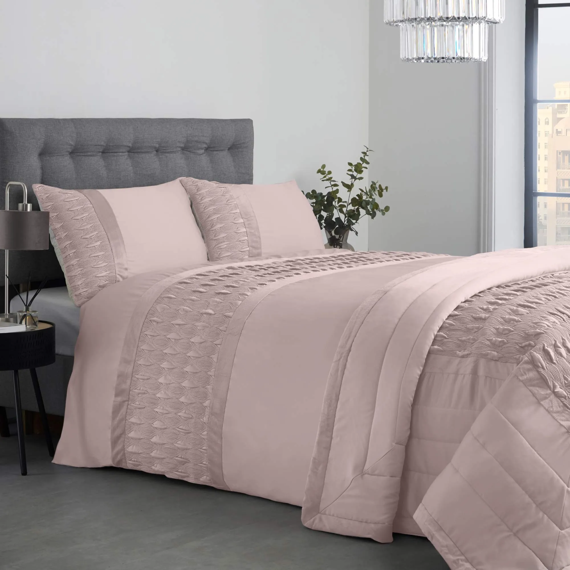 Lewis's Aria Quilted Satin Panel Luxury Duvet Set - Blush Pink