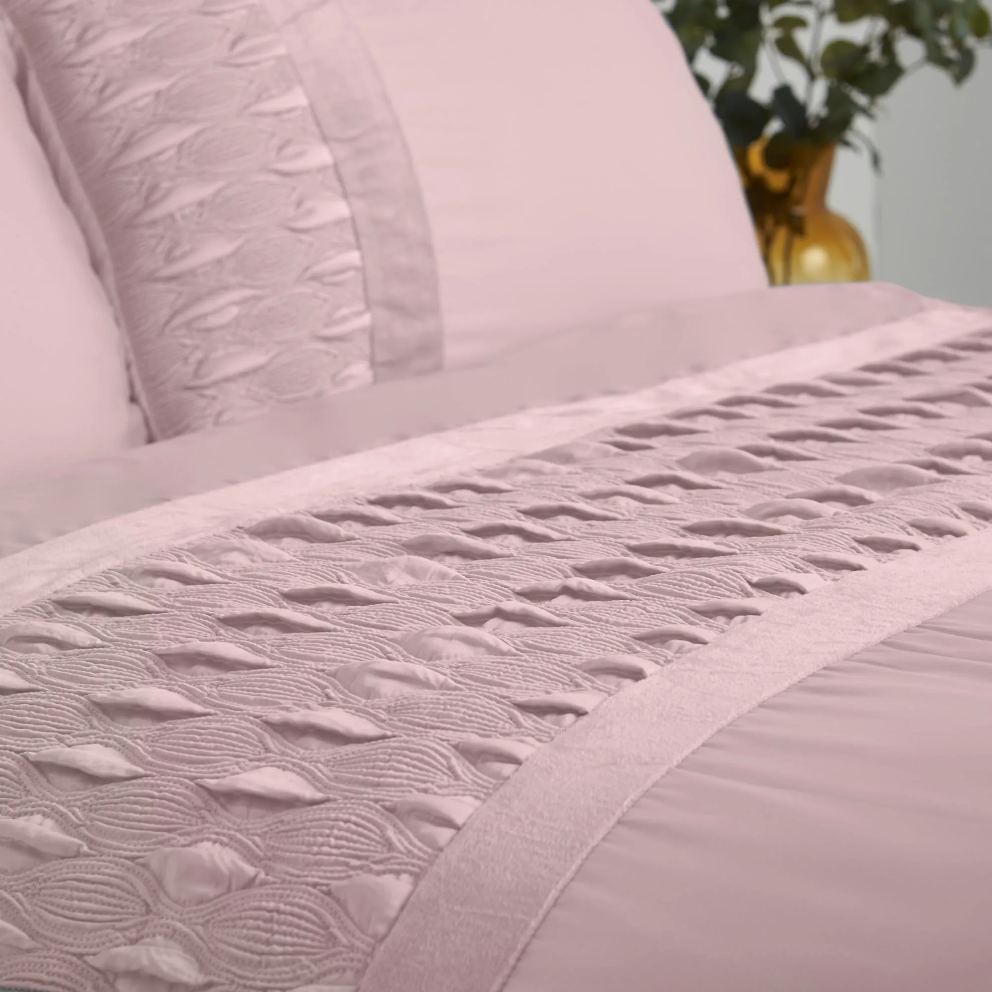 Lewis's Aria Quilted Satin Panel Luxury Duvet Set - Blush Pink