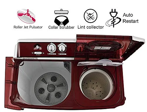 LG 11 kg 5 Star Semi-Automatic Top Loading Washing Machine (P1145SRAZ, Burgundy, Punch   3)