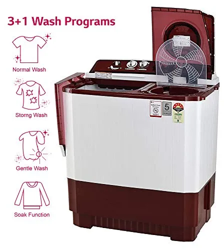 LG 11 kg 5 Star Semi-Automatic Top Loading Washing Machine (P1145SRAZ, Burgundy, Punch   3)