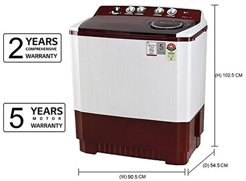 LG 11 kg 5 Star Semi-Automatic Top Loading Washing Machine (P1145SRAZ, Burgundy, Punch   3)