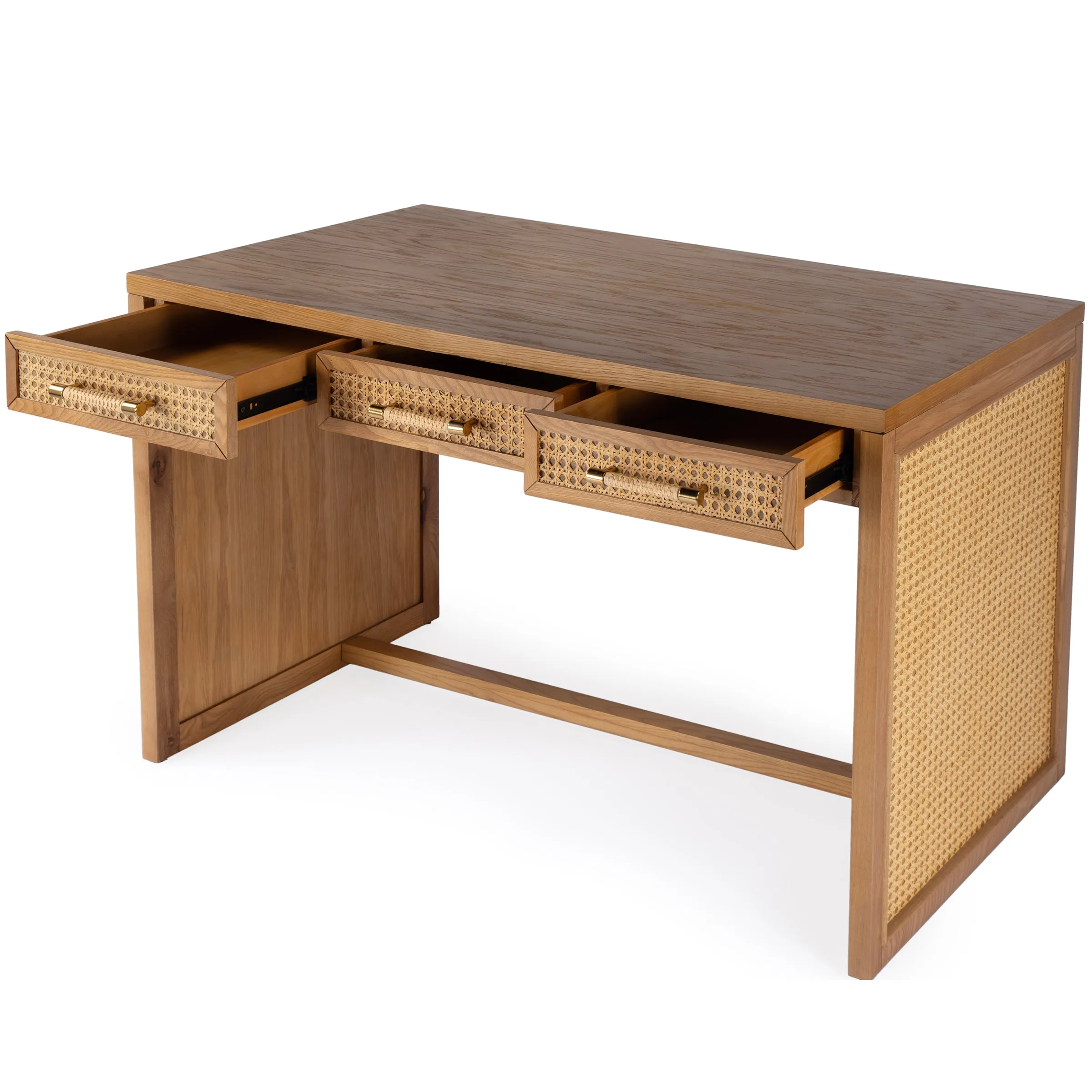 Light Natural Oak Wood & Cane Desk