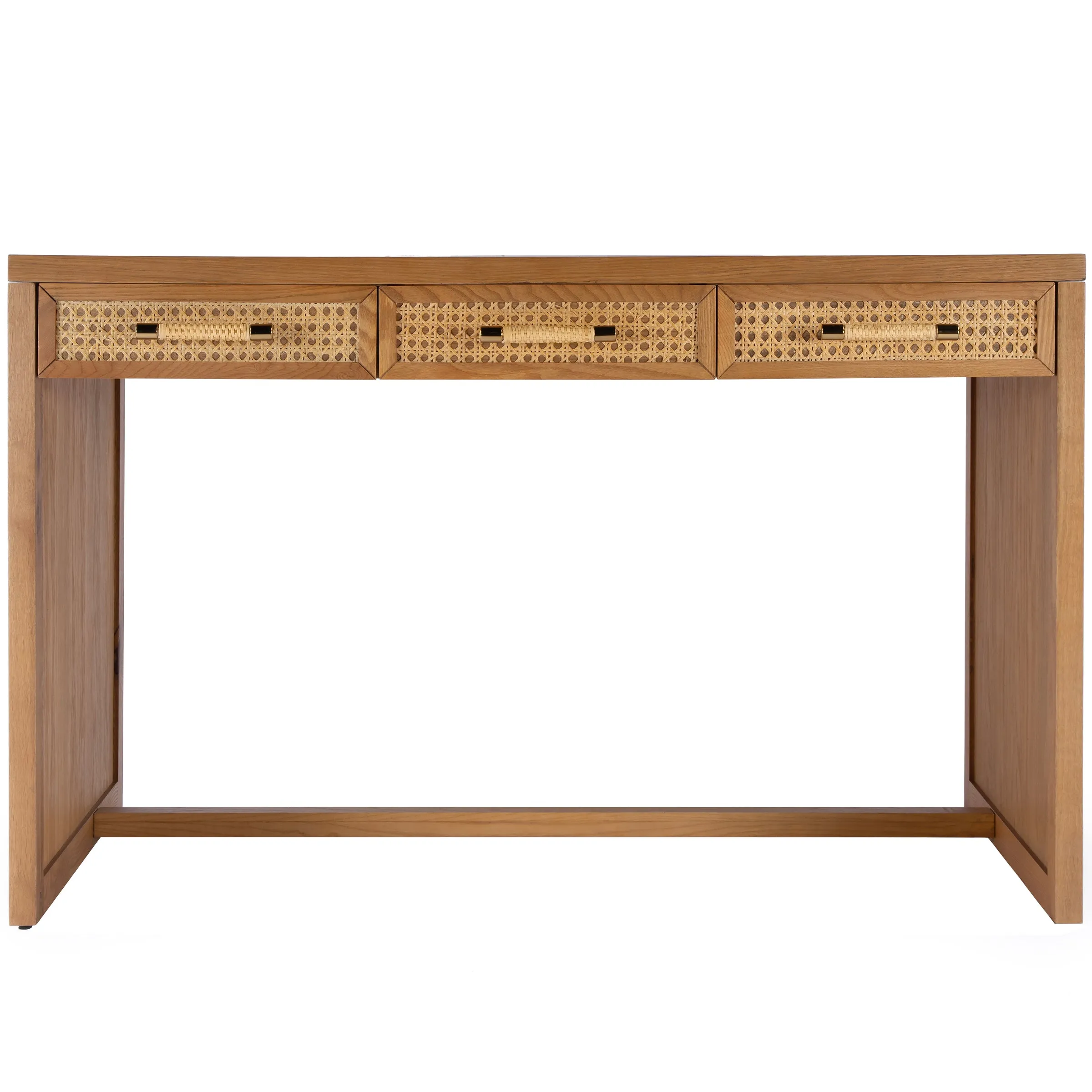 Light Natural Oak Wood & Cane Desk