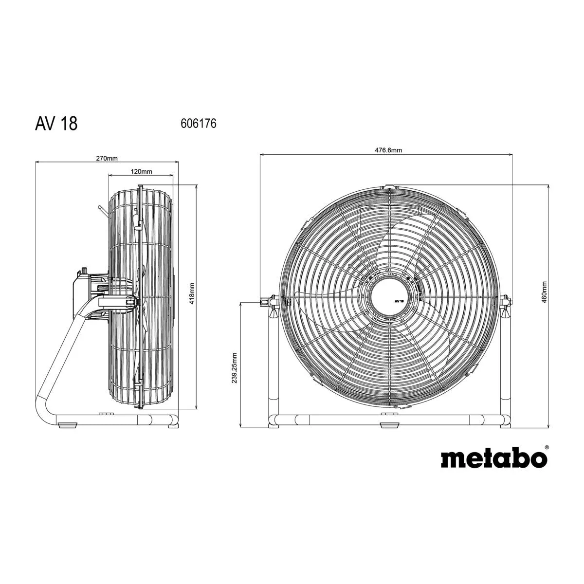 Metabo AV 18 14" Cordless Fan - 606176850