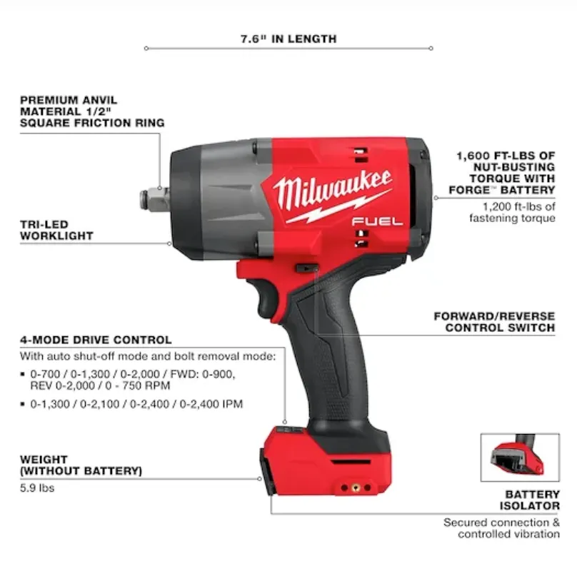 Milwaukee 2967-20 M18 FUEL™ 1/2” High Torque Impact Wrench w/ Friction Ring (Tool Only)