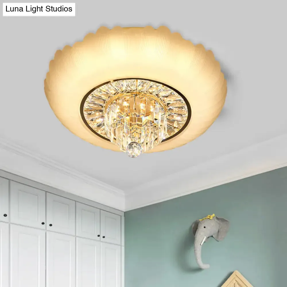 Minimal LED Crystal Flush Light Fixture with Amber Glass Shade - Ceiling Mount for Living Room (16"/19.5" W)