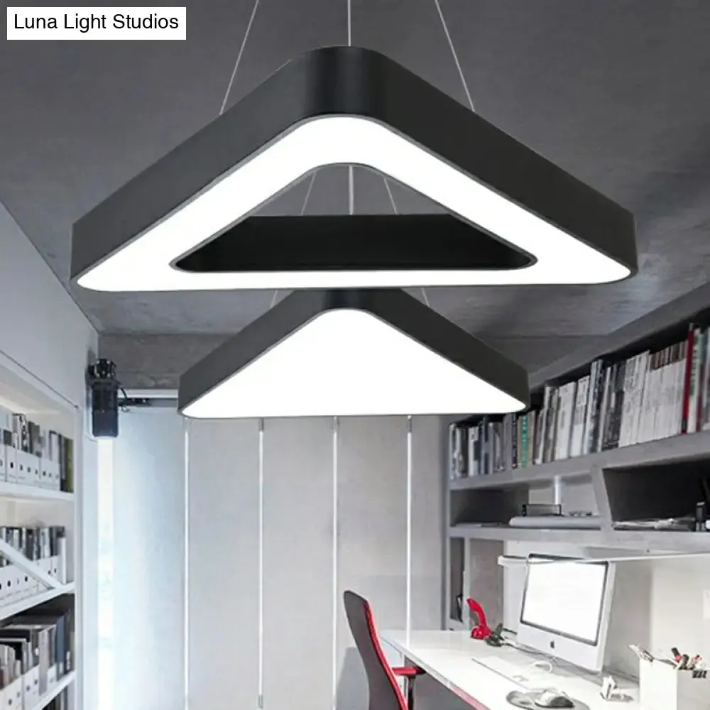 Minimalist Black Triangle Chandelier: Conference Room Pendant Light with Acrylic Panels and LED Glow