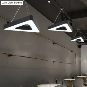 Minimalist Black Triangle Chandelier: Conference Room Pendant Light with Acrylic Panels and LED Glow