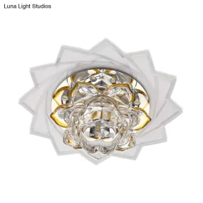 Minimalist LED K9 Crystal Ceiling Light with Yellow Lotus Design and Purple/Blue Glow for Bedrooms