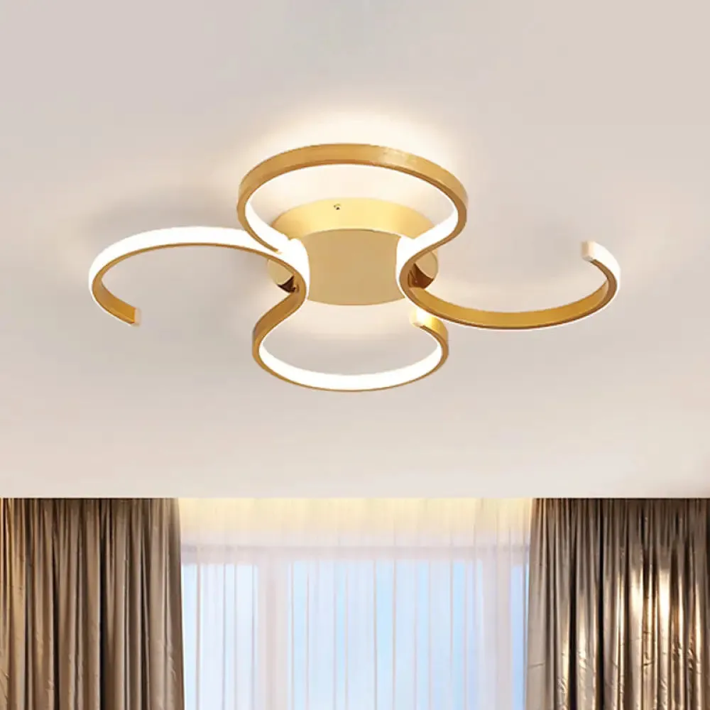 Modern Acrylic Gold LED Ceiling Light with Double S-Shape Flush Mount - Warm/White Light