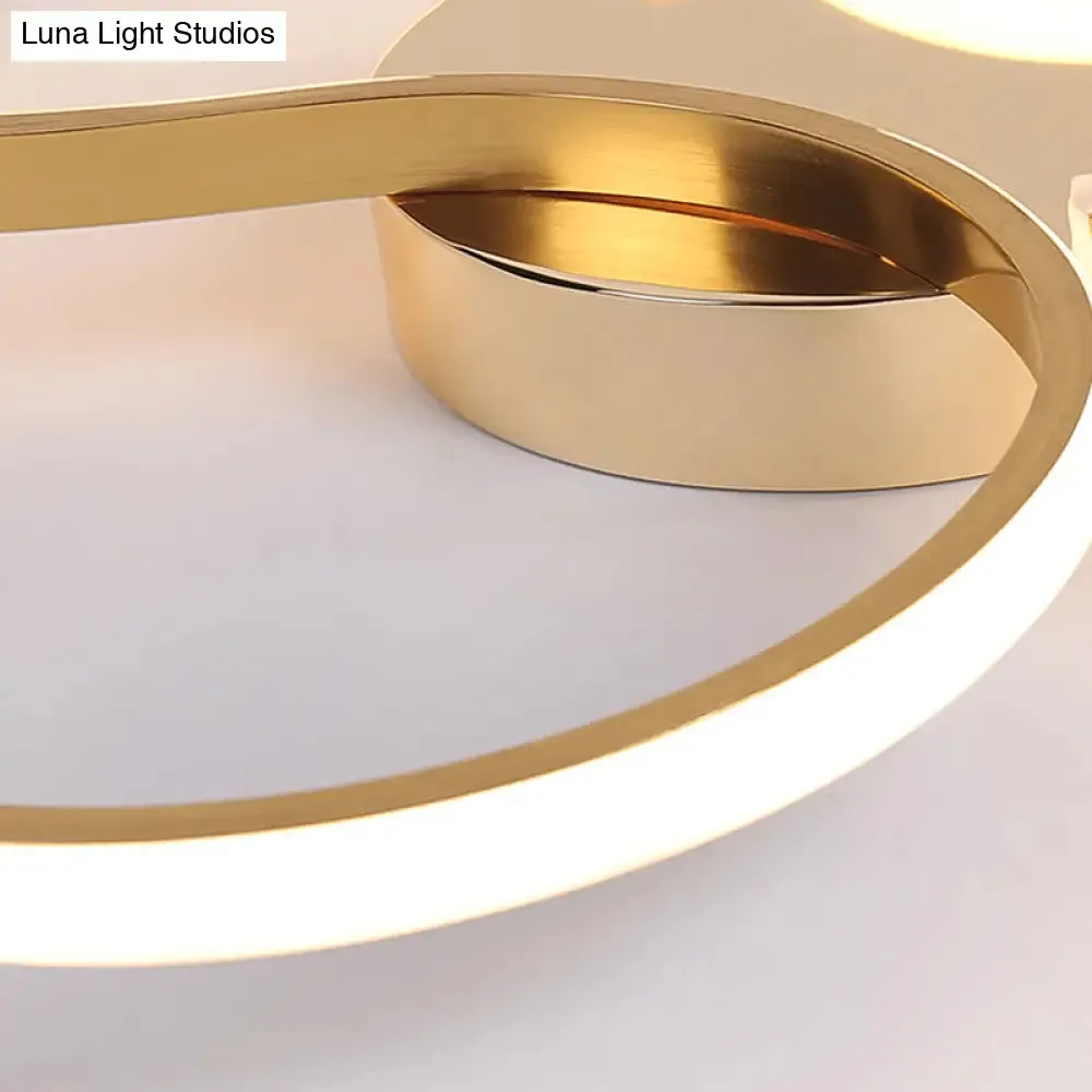 Modern Acrylic Gold LED Ceiling Light with Double S-Shape Flush Mount - Warm/White Light