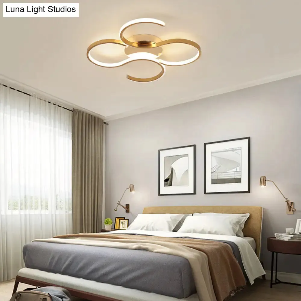 Modern Acrylic Gold LED Ceiling Light with Double S-Shape Flush Mount - Warm/White Light