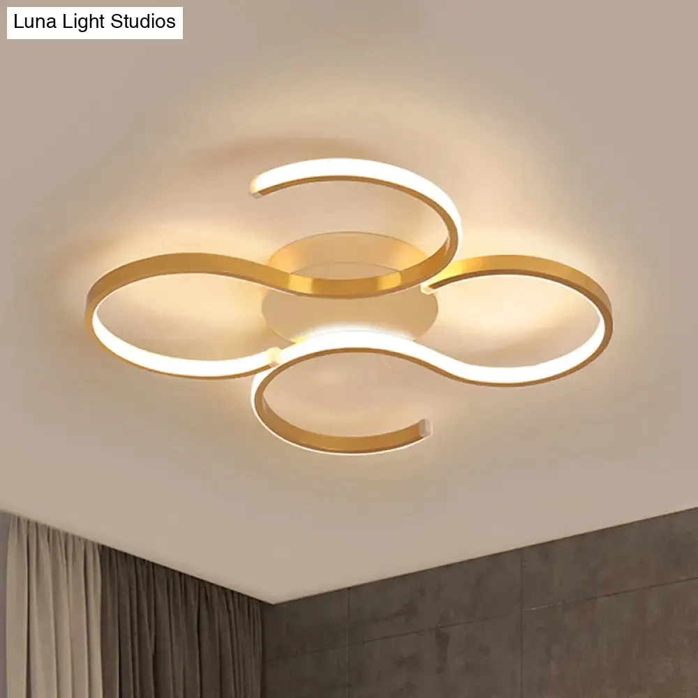 Modern Acrylic Gold LED Ceiling Light with Double S-Shape Flush Mount - Warm/White Light