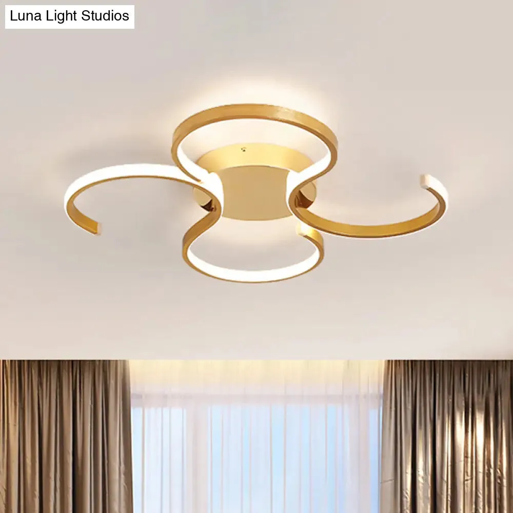 Modern Acrylic Gold LED Ceiling Light with Double S-Shape Flush Mount - Warm/White Light