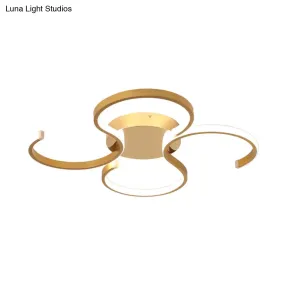 Modern Acrylic Gold LED Ceiling Light with Double S-Shape Flush Mount - Warm/White Light