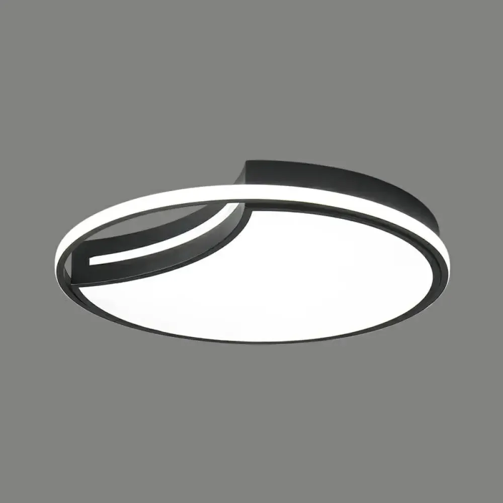 Modern Black LED Ceiling Flush Mount with Halo Ring - Minimalist Acrylic Bedroom Light Fixture