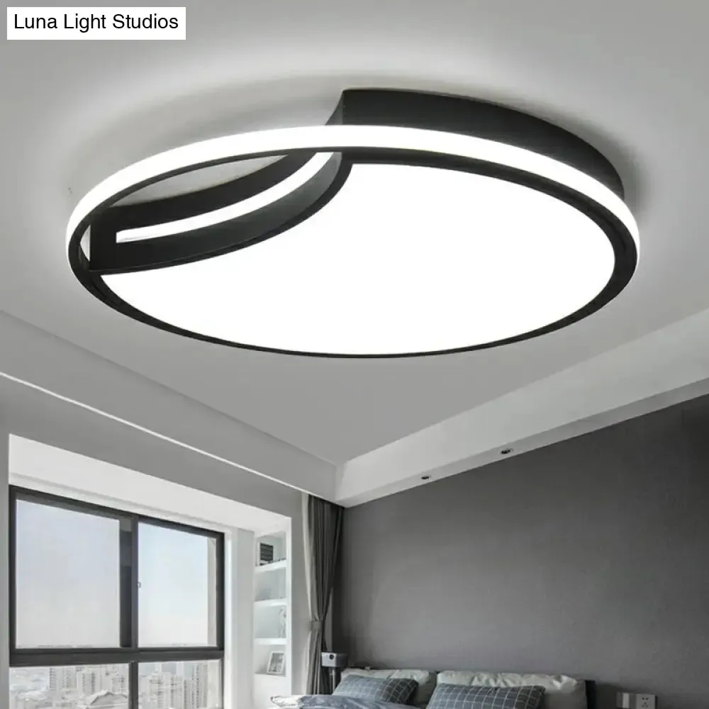 Modern Black LED Ceiling Flush Mount with Halo Ring - Minimalist Acrylic Bedroom Light Fixture