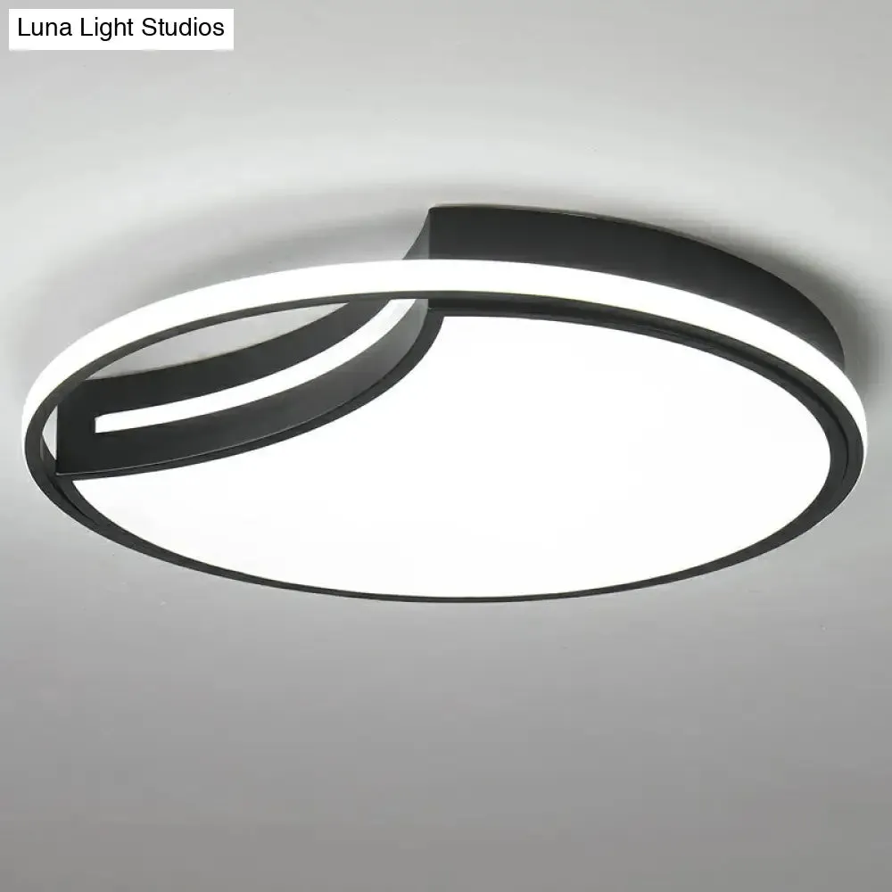 Modern Black LED Ceiling Flush Mount with Halo Ring - Minimalist Acrylic Bedroom Light Fixture