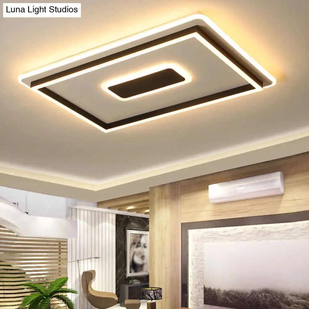 Modern Black LED Flush-Mount Ceiling Lamp with Acrylic Shade - Living Room Light, White/3 Color Light