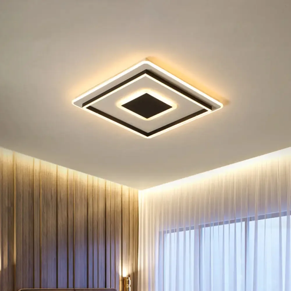 Modern Black LED Flush-Mount Ceiling Lamp with Acrylic Shade - Living Room Light, White/3 Color Light