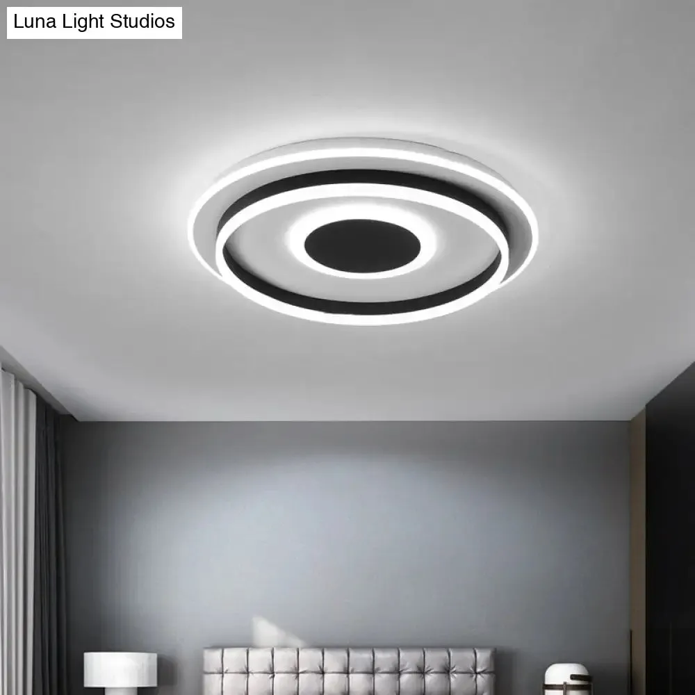 Modern Black LED Flush-Mount Ceiling Lamp with Acrylic Shade - Living Room Light, White/3 Color Light