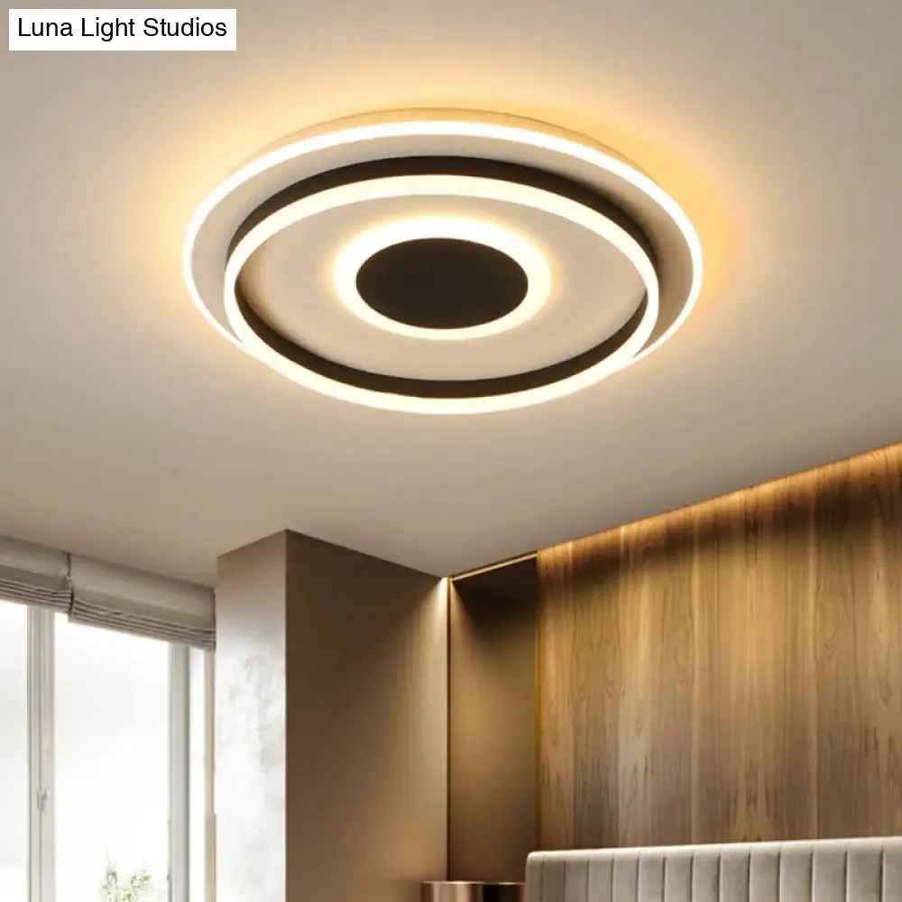 Modern Black LED Flush-Mount Ceiling Lamp with Acrylic Shade - Living Room Light, White/3 Color Light