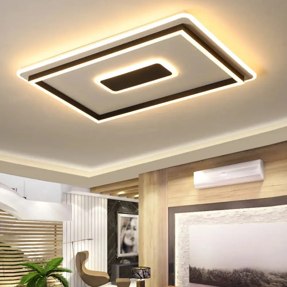 Modern Black LED Flush-Mount Ceiling Lamp with Acrylic Shade - Living Room Light, White/3 Color Light