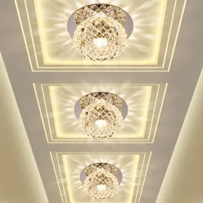 Modern Chrome LED Crystal Flushmount Light Fixture for Corridors