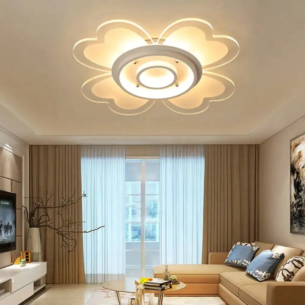 Modern Heart & Round Flush Mount LED Ceiling Light for Baby Room in White