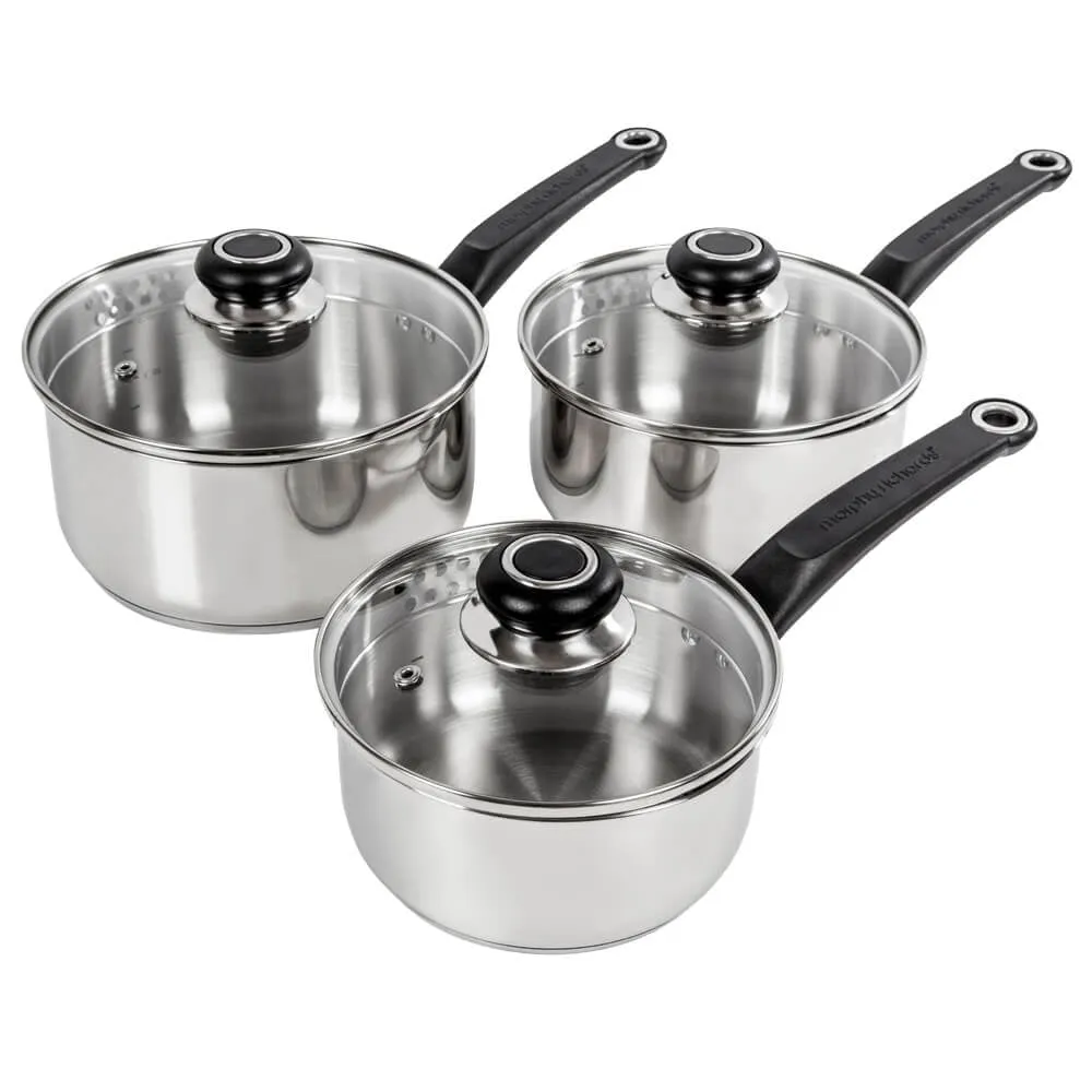 Morphy Richards 3 Piece Sauce Pan Set 16cm 18cm 20cm - Stainless Steel