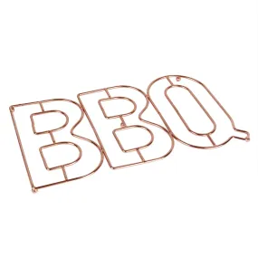 Mr. Bar-B-Q "BBQ" Trivet Metal Rose Gold Finish For Indoor And Outdoor Cooking