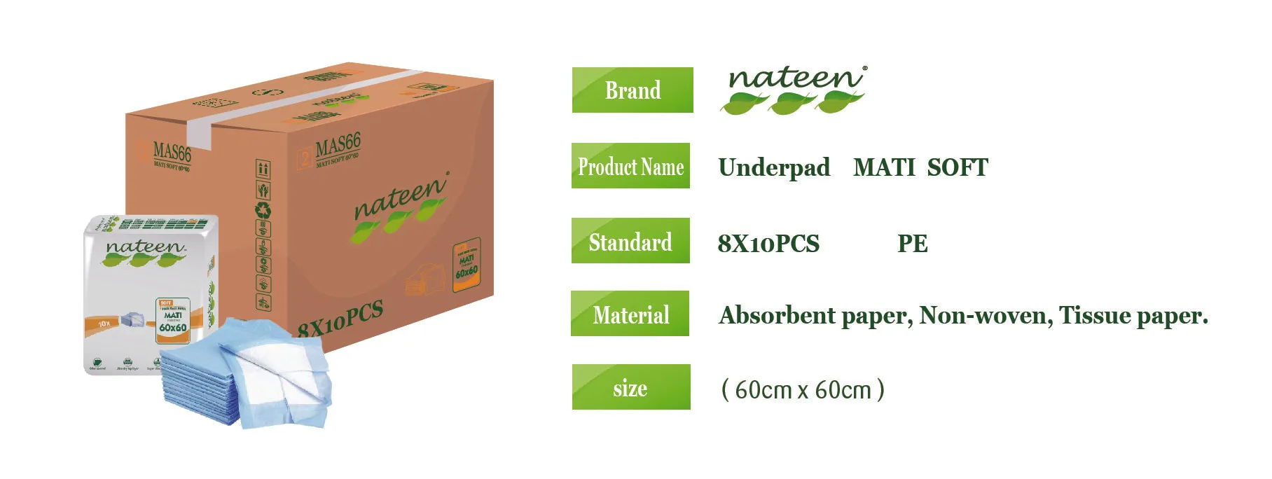 Nateen - Mati Soft - Bed Pads (60*60cm) >500ml