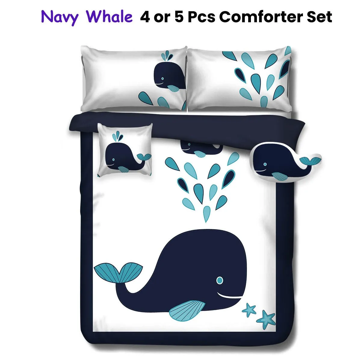 Navy Whale Kids Advventure 5 Pcs Comforter Set Queen