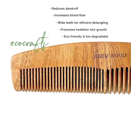 Neem wood comb | Dual Teeth Hair Comb | Hair growth & Dandruff free scalp | Anti-Static Ecofriendly