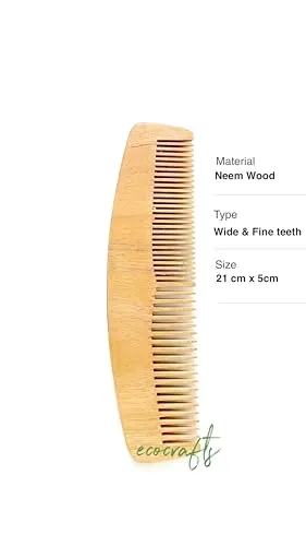 Neem wood comb | Dual Teeth Hair Comb | Hair growth & Dandruff free scalp | Anti-Static Ecofriendly