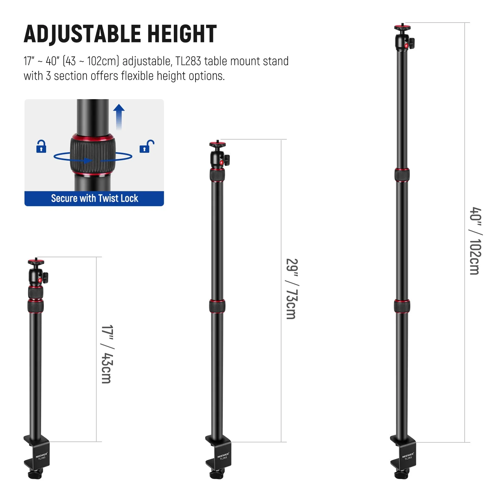 NEEWER 2PCS 1/4" Ball Head Extendable Camera Desk Mount