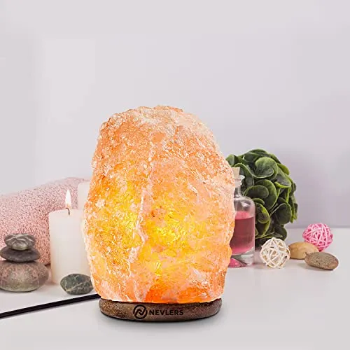 Nevlers 2 Pack 6-8" Tall 5-7lbs Natural Hand Carved Himalayan Salt Lamp with On/Off Switch & Beautiful Wood Base -Includes Light Bulb | Authentic from The Himalayan Mountains in Pakistan