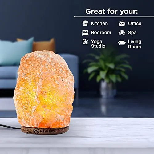 Nevlers 2 Pack 6-8" Tall 5-7lbs Natural Hand Carved Himalayan Salt Lamp with On/Off Switch & Beautiful Wood Base -Includes Light Bulb | Authentic from The Himalayan Mountains in Pakistan