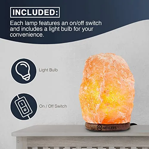 Nevlers 2 Pack 6-8" Tall 5-7lbs Natural Hand Carved Himalayan Salt Lamp with On/Off Switch & Beautiful Wood Base -Includes Light Bulb | Authentic from The Himalayan Mountains in Pakistan