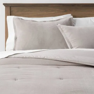 New - Full/Queen Cotton Velvet Comforter & Sham Set Gray - Threshold