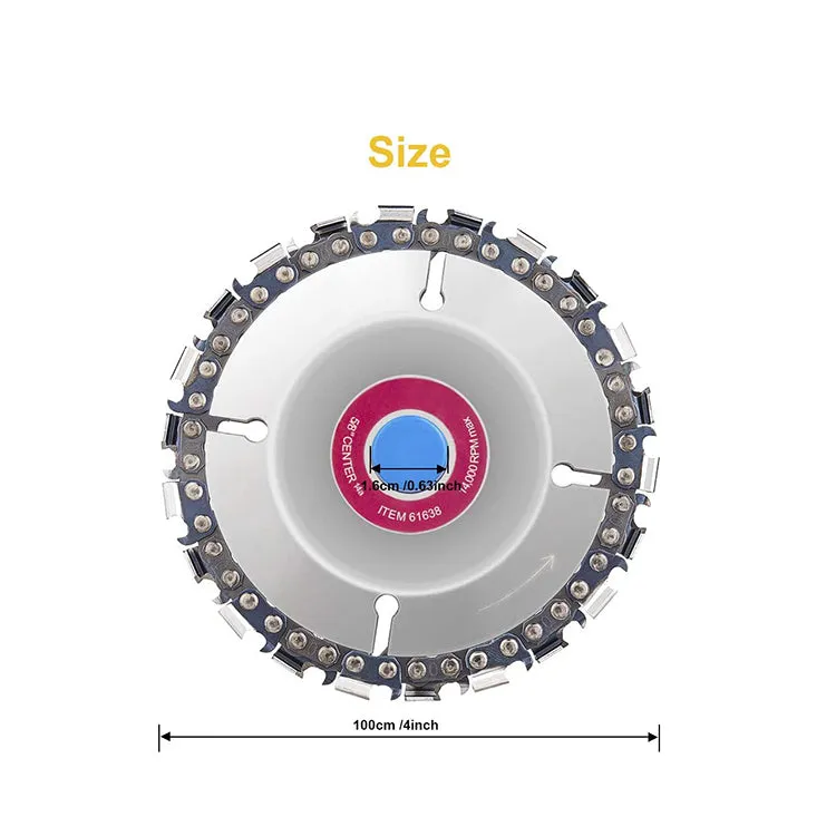 No Chainsaw? NO PROBLEM!
Wood Carving Saw Disc 
4'' Angle Grinder Chainwheel 
5/8' Arbor, 22 Teeth (100mm)