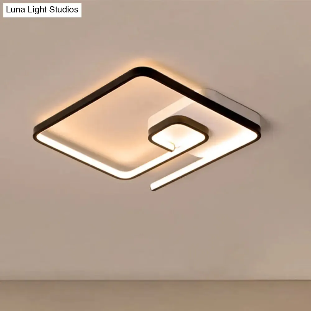 Nordic Squared Flush Lighting Slim Acrylic LED Ceiling Flush Mount - 16.5"/20.5" W, White/Black, Warm/White Light