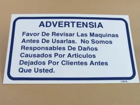 NOTICE PLEASE CHECK WASHERS & DRYERS (SPANISH) 10x16 L321S SIGN