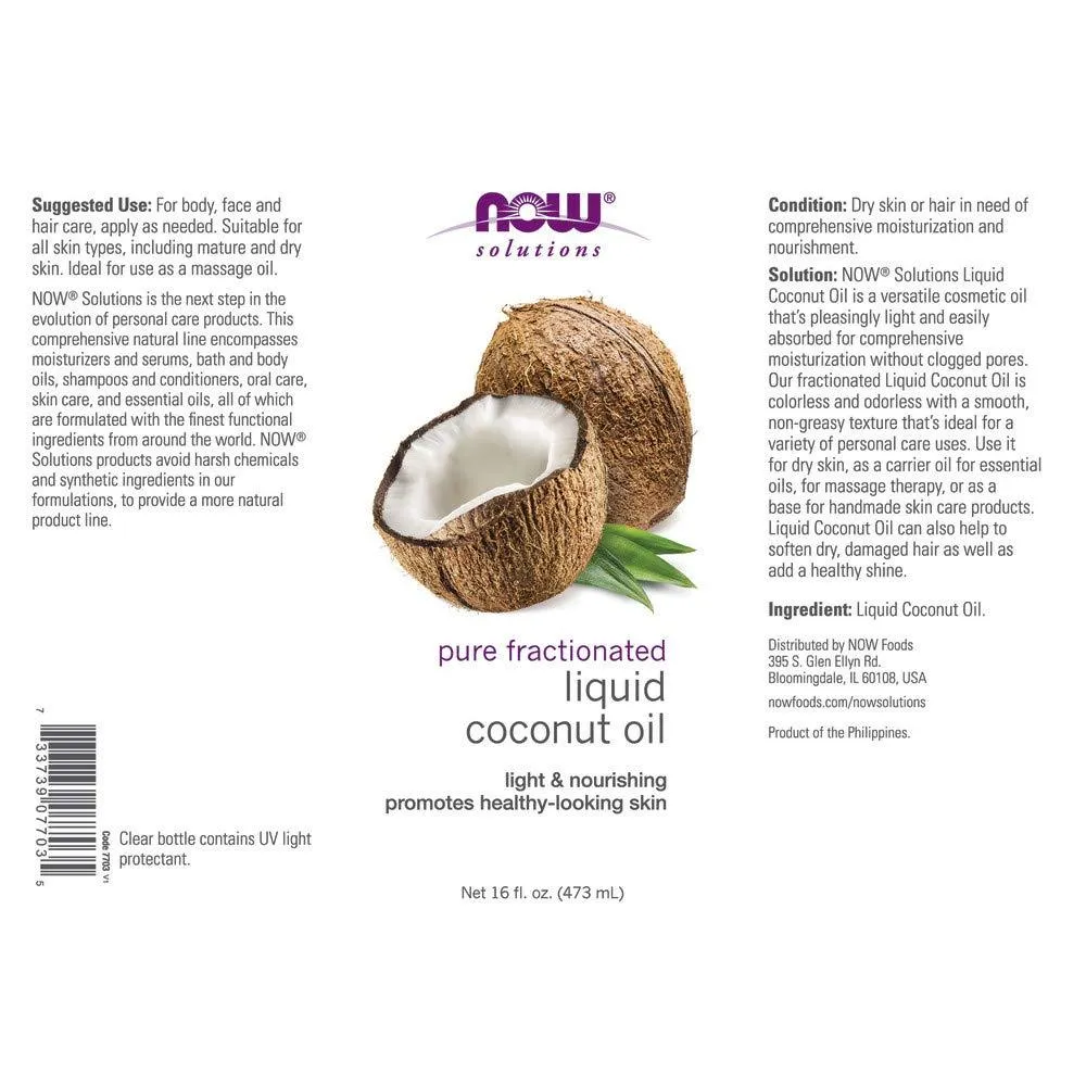 Now Foods, Solutions, Liquid Coconut Oil, Pure Fractionated