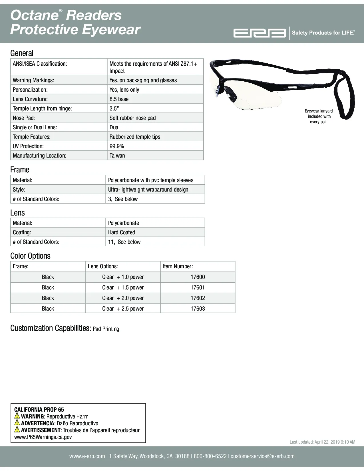 OCTANE® Readers  1.0 Safety Glasses 1pc