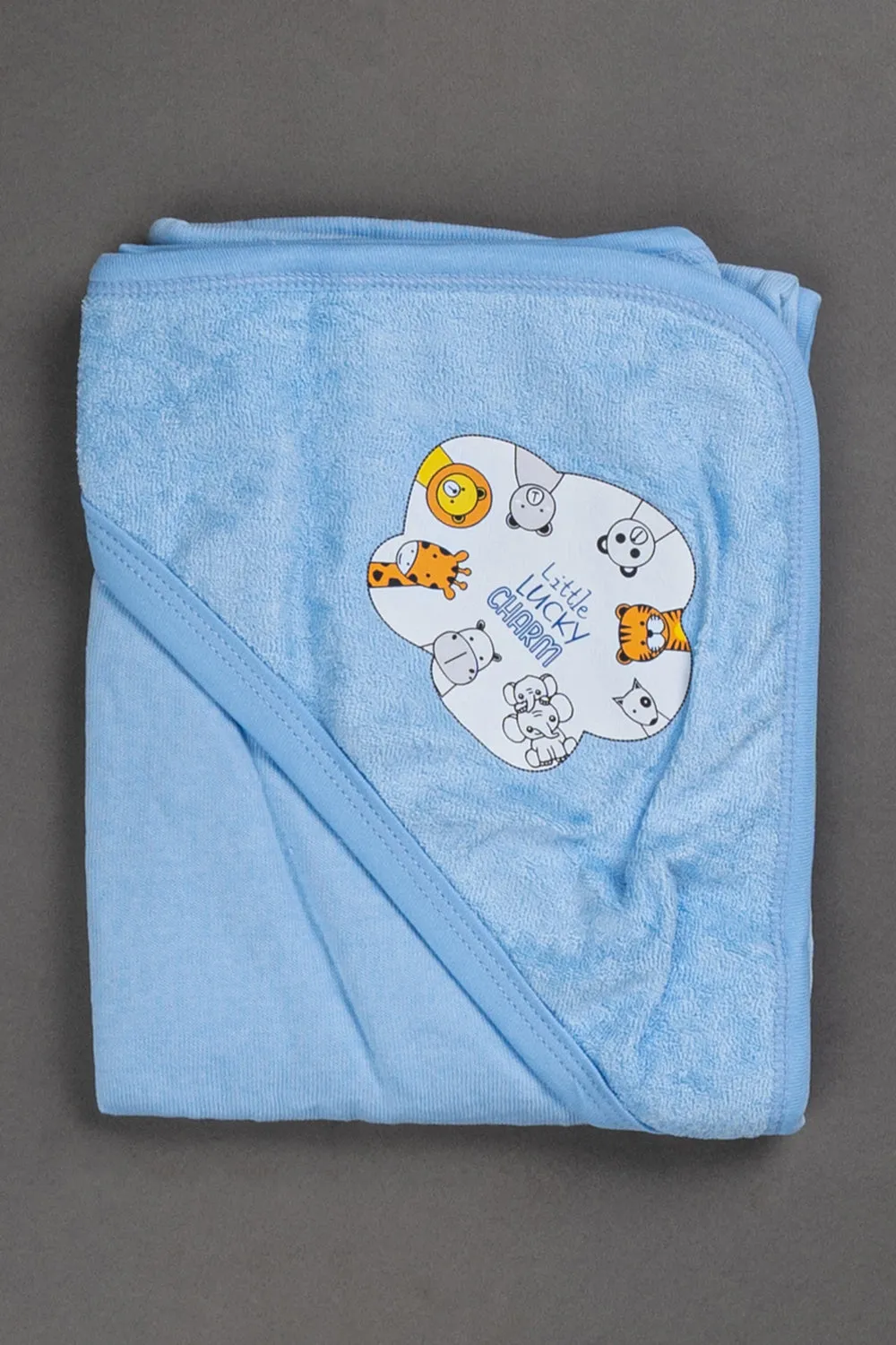 Oh Baby CottonInterlock Terry Knit Animal Print Hooded Towel - Sky Blue- Ht04