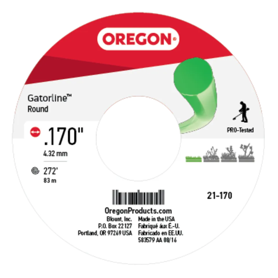 Oregon Trimmer Line - 21-170 - Green Gatorline - Round - .170" Gauge, 3 lb. Spool, 272 Feet