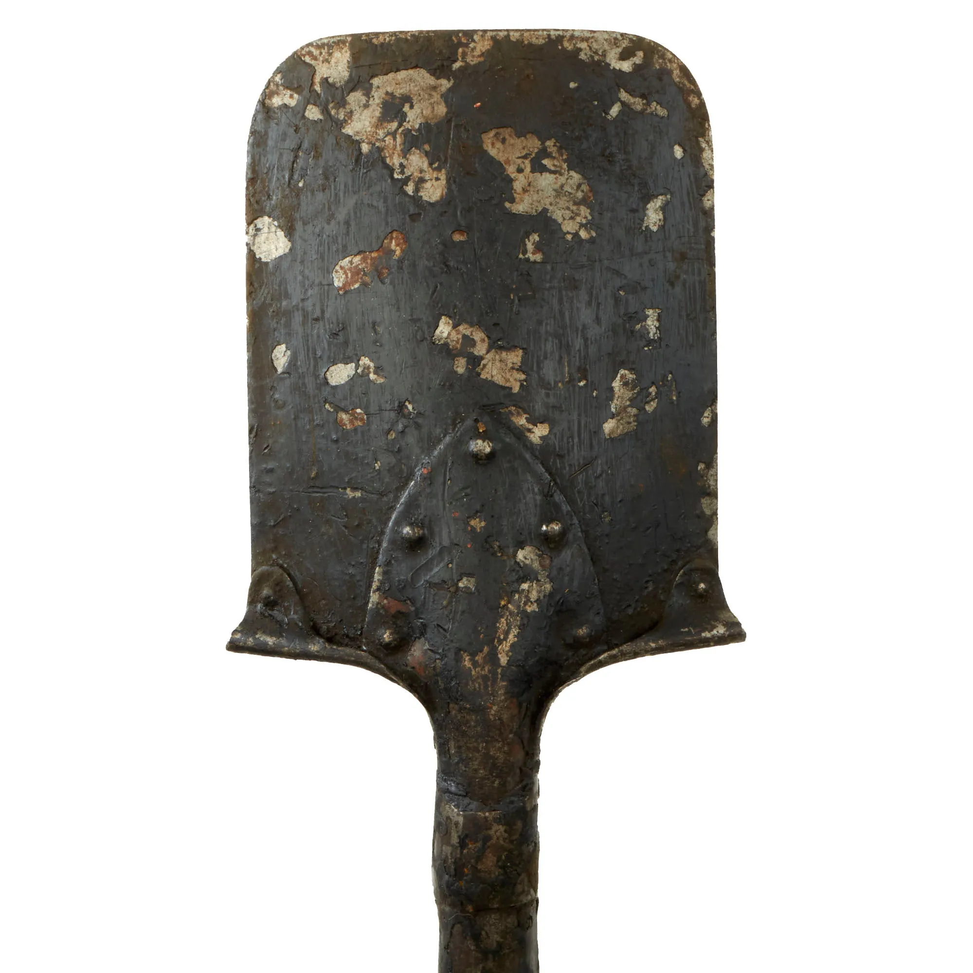 Original German WWI Era Short Entrenching Tool Shovel with WWII Leather Carrier - Service Worn