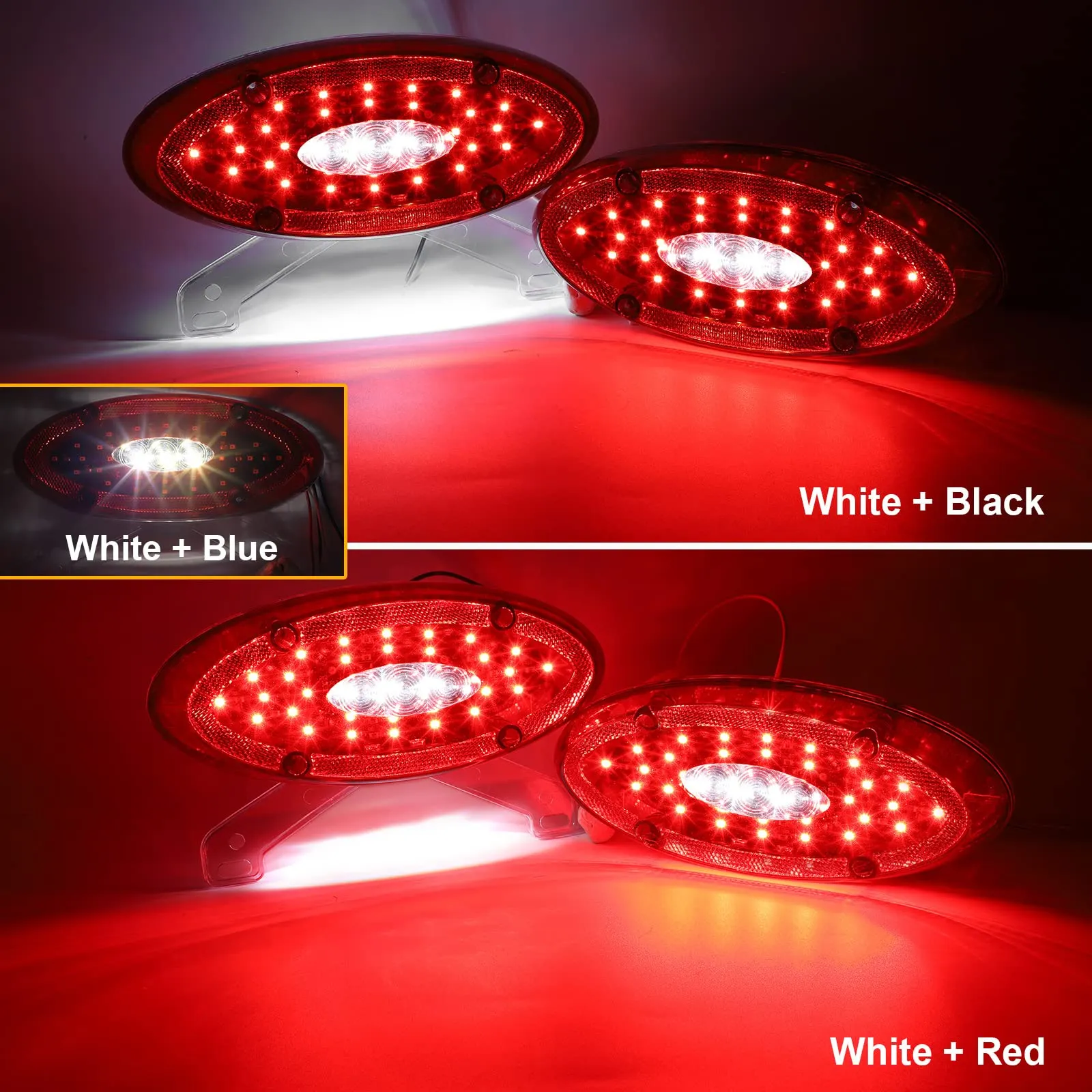 Partsam Pair 9.5" Red Led Oval Combination RV Tail Lights