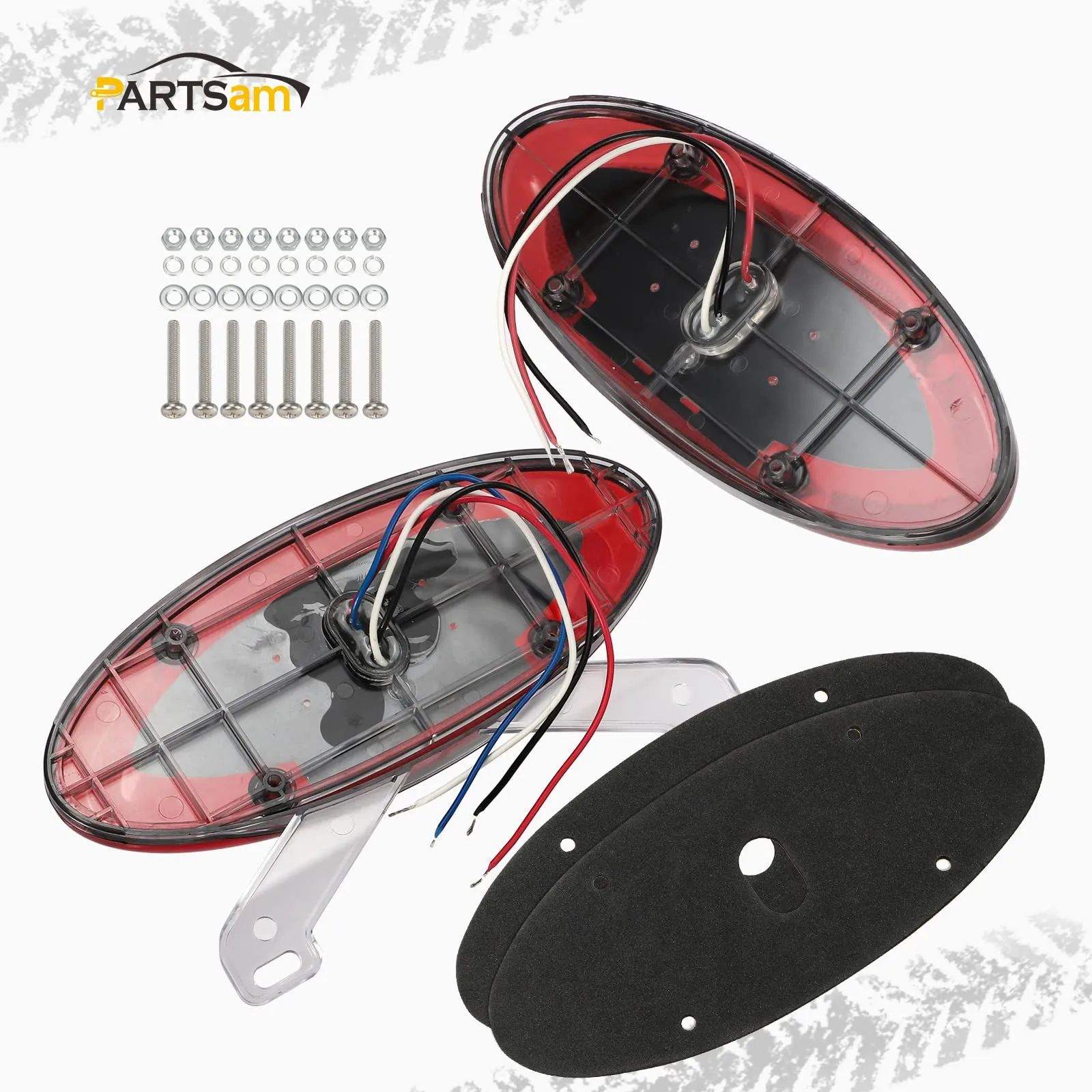 Partsam Pair 9.5" Red Led Oval Combination RV Tail Lights